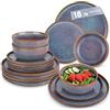 vancasso PLAYA Servizio Piatti 6 Persone, Set Piatti Moderni 18 Pezzi in Gres - 6 Piatti Piani, 6 Piatti Dessert e 6 Ciotole Cereali - Smalto Reattivo Grigio Blu, Adatto per Lavastoviglie e Microonde