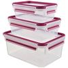 Emsa Clip & Close Contenitore Salvafreschezza, Set 3 Pezzi, Plastica, Trasparente/Lampone, da 0.55 l, 1 l e 2.3 l