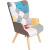 GARDENIA Poltroncina Relax Patchwork Quebec - Poltrona Imbottita con Schienale Alto, Gambe in Legno di Faggio, Design Moderno per Soggiorno, Camera, Ufficio - 69x75x95 cm