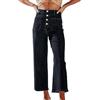 Generic Pantaloni da donna in denim ritagliati Mom Fit Comfort Stretch Cotone biologico alla caviglia Jeans a vita alta con bottoni di controllo della pancia allentati dritti gamba larga jeans su misura con