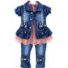 Peacolate 6M-4 anni - Set di vestiti da bambina, 3 pezzi, gonna con pizzo jeans e giacca di jeans in stile button con motivo a farfalla, Colore: arancione., 2-3 anni