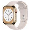 Apple Watch Series 8 (2022) GPS + Cellular 45 mm - Acciaio inossidabile Oro - Cinturino Sport Bianco, good