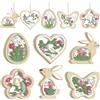 COCHIE 24 pezzi decorativi da appendere, decorazione primaverile, ciondolo in legno, coniglietto pasquale uova di Pasqua, farfalle, fiori pasquali (verde