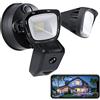 Willcrew Luci di Sicurezza 3000LM HD Floodlight Cam, Faretto LED da Esterno con Sistema di Comunicazione Bidirezionale, Faretti Proiettore di Sicurezza a LED, Sensore di Movimento, Allarme Acustico