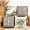 Habodd Autunno Federe Cuscini Divano 45x45 Foglie di Eucalipto/Fiori Verde Copricuscini Lino Decorativi Moderno Grigio Beige Copri Cuscini per Divano Casa Soggiorno Camera da Letto Esterno Set di 4