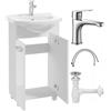 Deftrans - mobile bagno con lavabo a colonna, set arredo bagno 85x50x40 cm, bianco lucido, base lavabo con lavabo e rubinetto con scarico click-clack, mobile bagno