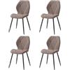 GrandCA HOME Set di 4 Sedie da Pranzo, Sedie da Pranzo Imbottite, Sedie da Cucina Nordiche con Gambe in Metallo, Cuscini in Tessuto a Rombi, Marrone-R