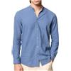 Amirante Antica Sartoria Napoletana Camicia uomo in puro lino collo coreano slim fit color denim Made in Italy