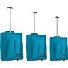 ENRICO COVERI Set 3 Valigie Morbide Trolley da Viaggio Azzurro Bagaglio a Mano 50-55-60 cm
