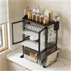 BAKAJI Scaffale Credenza Porta Microonde con Vetrinetta in Metallo Nero 57x37x76cm