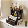 BAKAJI Scaffale Credenza Organizer Portaspezie con Vetrinetta e Cassetto Metallo Nero