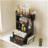 BAKAJI Scaffale Scaffalatura Credenza in Metallo con Doppia Vetrinetta e Cassetto Nero