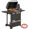 Outsunny Barbecue a Gas con Bruciatori Indipendenti, Coperchio con Termometro e Tavolino Laterale, Nero