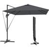 Outsunny Ombrellone da Giardino 2.5x2.5 m a Braccio, Girevole a 360° con Manovella e Base a Croce, Grigio Scuro