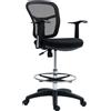 HOMCOM Sedia Girevole con Anello Poggiapiedi e Schienale Ricurvo, in Poliestere, Schiuma e Plastica, 55x58x94 cm, Nero