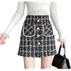 BETYFUL Gonna da donna a quadri, elegante, minigonna in tweed, gonna corta, a quadri, linea ad A, gonna invernale con tasche e bottoni, Nero , M