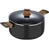 Bergner - Casseruola 20x11,5cm in alluminio con maniglie soft touch effetto legno e coperchio in vetro, linea Earth Black induzione