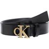 Calvin Klein Donna Cintura Monogram Plaque Buckle 3,0 cm Cintura in Pelle, Nero (Black/Tumbled Gold), 70 cm