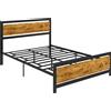 HOMCOM Struttura Letto Una Piazza e Mezza in Legno e Acciaio 147x208x103cm, Doghe Integrate e Testiera in Stile Industriale, Nero e Marrone | Aosom