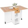 Mondeer Tavolo da Pranzo, Tavolo Pieghevole con Ruote e 1 Cassetti per 4-6 Persone, Tavolo da Cucina per Piccoli Spazi, Salvaspazio, 120 x 72 x 75 cm, Bianco E Rovere Rosso
