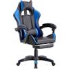 Brigros - Sedia da Gaming Racing Ergonomica Reclinabile con Braccioli, Poltrona Ufficio Girevole con Rotelle, Poggiapiedi, Poggiatesta e Cuscino Lombare in Similpelle, Portata: 125kg (Blu)