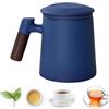 Les-Theresa Tazza Manico Legno, Tazza Da Tè In Ceramica Teiera Con Filtro Tazza Da Te Con Infusore, Tazza Per Tisana Con Filtro E Coperchio Perfetto Per La Preparazione Di Tè Sciolto, Per Uso Casa Ufficio (blu)