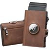 YESIIW Portafoglio Airtag Vera Pelle Con Grande Capacità Pop up Porta Carte di Credito per 11 Cartes Portafoglio Uomo con Blocco RFID & Grande Monete Relago (Marrone)
