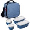 TATAY Borsa Termica Porta Pranzo Impermeabile - Urban Food Casual 3L | 4 Contenitori: 2x0,5L + 2x0,2L | Triplo Strato Isolante | Corpo Semirigido | Tasca Interna | 22,5x10x22 cm, Blu Denim