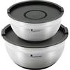 MasterPRO FOODIES COLLECTION - Set 4 pezzi ciotola per impastare in acciaio inox con coperchio - scala di misurazione - base antiscivolo - resistente ed elegante