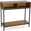 VERSA Jinkx Consolle Ingresso, Tavolo Consolle, Tavolino Ingresso, Tavolo Salotto, con Spazio di archiviazione, Misure (A x L x l) 75 x 30 x 80 cm, Legno e Metallo, Colore Marrone Scuro e Nero