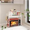 Mointal Scaffale Estensibile per Microonde, Ripiano per Microonde da Cucina 2 Livelli, Supporto per Microonde in Acciaio al Carbonio, Organizzatore di Stoccaggio da Cucina con 8 Ganci, Bianco