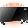 ULCANO Stufa Elettrica Basso Consumo 2000W (Modalità ECO 1000W), Termoconvettore con Ruote + Montaggio a Parete, Vetro Temperato, Display Touch + Timer + Telecomando, Stufetta con Termostato, Nero