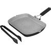 KASANOVA bistecchiera antiaderente 26x36 cm Petra con pinza per cucina in nylon, manico pieghevole, no induzione, no forno, bistecchiera, lavabile in lavastoviglie