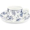 fanquare Set di tazze da caffè e piattini da 260 ml, set di tazze da caffè blu a fiori, tazze da tè in porcellana retrò, tazze da cappuccino in porcellana per latte café moka o tè, regali per baristi