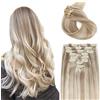 ABH AMAZINGBEAUTY HAIR Extension con clip in extension, da donna, colore marrone chiaro, biondo platino, 8 pezzi/120 g, 35 cm, con clip in capelli veri lunghi, lisci, P8/60, idea regalo per donne