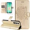 Dcjlbo Cover per Samsung Galaxy A26 5G Custodia Cover in Pelle Portafoglio a Libro con Pellicola Vetro Temperato Porta Carte Cover Flip Case Cuoio Antiurto Custodia per Samsung A26 5G-Oro