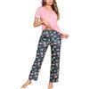 Bresdk Pigiama Donna Cotone Manica Corta Pigiami Due Pezzi da Donna Leggero e Comodo Pantaloni - Set Pigiama da Notte Lungo in 2 Pezzi S-XXL