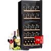 Klarstein Cantinetta Vino, Cantinetta Vino Refrigerata a Zona Doppia per Interno/Esterni, Frigo Bar, Cantina Vino con Vetrina, Mini Bar con Protezione UV, Frigo Vino Touch, 5-18°C, 79 Bottiglie