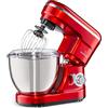 Klarstein Bella Mini - Robot da Cucina, Impastatrice Planetaria, 1200 W, 6 Livelli di Velocità, Mixer in Acciaio Inox, Funzione a Impulsi, Sistema di Miscelazione Planetario, 3 Attacchi, Rosso