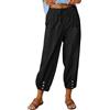 Yutdeng Pantaloni di Lino e Cotone Donna Pantaloni Leggeri Estivi Pantalone Casual Comodo Pantaloni 7/8 Larghi Elegante Vita Alta Pantalone con Tasche Coulisse Buttone Pantaloni Tinta Unita
