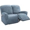 CLGTY Copripoltrona Relax Elasticizzato, Morbido Velluto Fodera per Poltrona Per1 2 3 Divano Cuscino con Tasca Laterale Antiscivolo Lavabile Sofa Protettore per Soggiorno-Blu-C-2 Posti