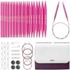 RUIDI Set di Ferri da Maglia Circolari, Set di Ferri Circolari Intercambiabili in Alluminio Leggero e Caldo con Custodia e Accessori, 13 Paia di Ferri Circolari (13cm), misure 3,0mm a 10mm (Fucsia)