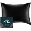 DREAMZIE Federa Sera Cuscino, Federa Seta Ipoallergenica, 19 Momme, 100% Seta, Con Cerniera Nascosta, Certificata OEKO-TEX (Nero, 40x60cm)