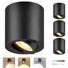 GeyouLux Faretti LED da Soffitto Nero Dimmerabili, Ø80x84mm Spot da Soffitto Rotondi in Superficie, Orientabili 30°, con Modulo LED 5W 500LM 230V, 3CCT 3000K/4000K/6500K, 4 Pezzi