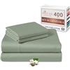 Pizuna Linens Pizuna Set lenzuola letto matrimoniale Cotone 140x200 cm Saggio, 400 fili con trama Sateen in 100% Cotone a fiocco lungo Completo lenzuola con 1 lenzuolo con angoli, 1 lenzuolo sopra, 2 federe