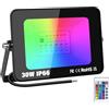 YOJZMA Proiettore LED da esterno 30W RGB con telecomando, 16 colori 4 modalità Funzione di memoria Proiettore da interno esterno, Faretto LED al neon impermeabile IP66 per giardino, terrazza, festa