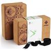 Overmont Mattoncini Yoga in Sughero - 2 Pezzi Blocchi Yoga Naturale con Cinghia - per Principianti Meditazione e Pilates Accessori per Il Fitness Yoga Accessori - 23 x 15 x 7,6 cm