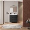 DEGHI Mobile bagno a terra 85 cm nero satinato con lavabo dx e specchio - Libras