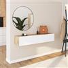DEGHI Consolle sospesa 135x32 cm effetto rovere con 2 ante bianco opaco e specchio - Betka