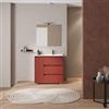 DEGHI Mobile bagno a terra 85 cm con tre cassetti red satinato con lavabo dx e specchio - Libras